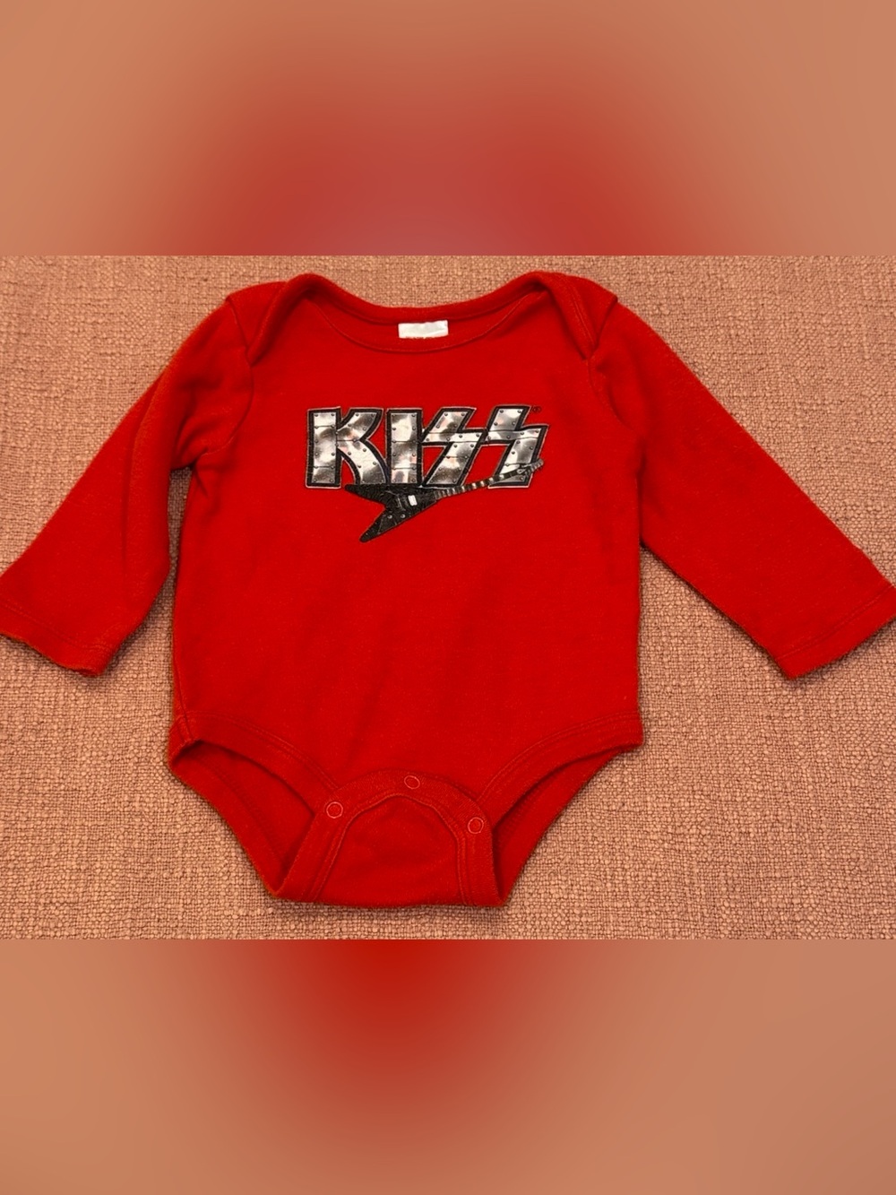 KISS Graphic Long Sleeve Bodysuit Red Baby 3 to 6months - fair condition